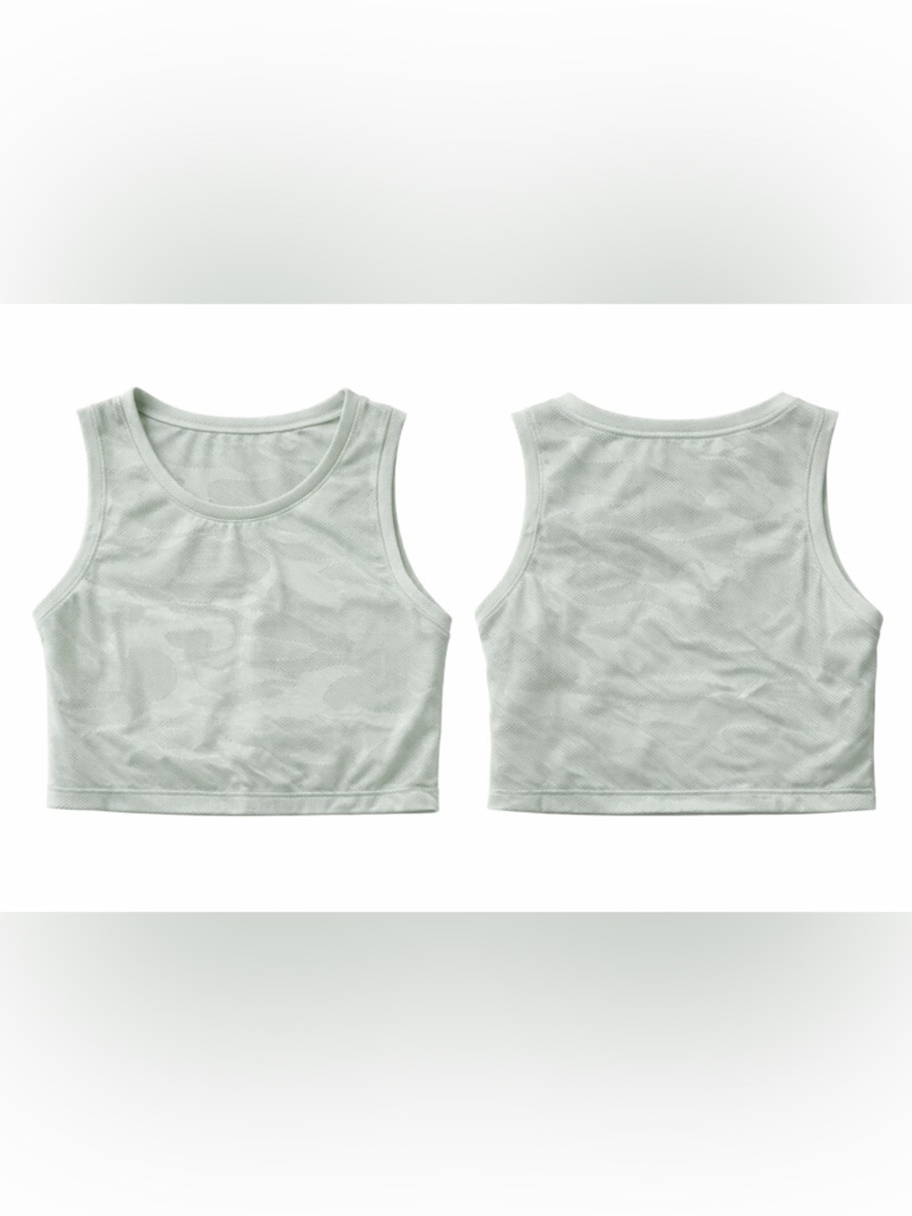 Light Sage Cropped Camo Athletic Tank Top Minimalist Mesh Activewear No Tag - Picture 2 of 2